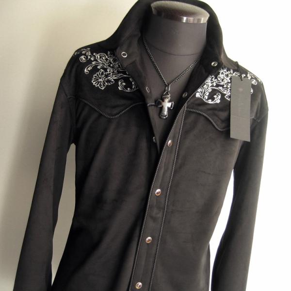 2.2万 新品 L トルネードマート スエードタッチウエスタンシャツ 長袖 ブラック 送料無料 サン...