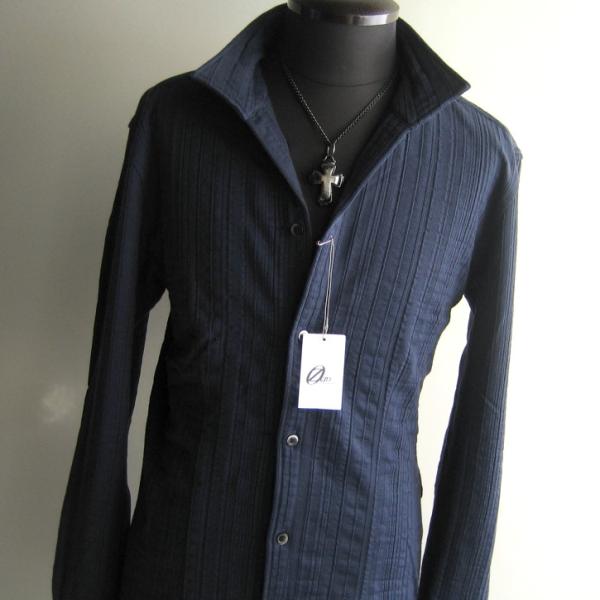 3万 新品 L トルネードマート ランダムストライプJQジャージーシャツ長袖 イタリア生地 ネイビー...