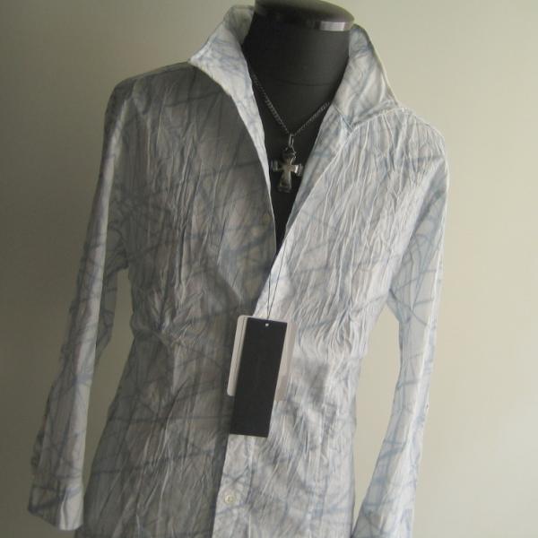 1.4万 新品 LL トルネードマート スクランブルストライププリントシャツ7部袖 ライトブルー 送...