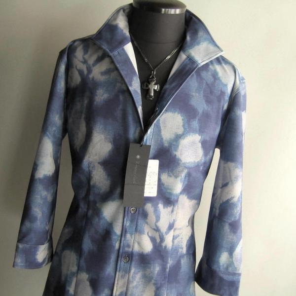 1.7万 新品 L トルネードマート ウォーターカラーフラワーシャツ7分袖 ブルー 送料無料 434