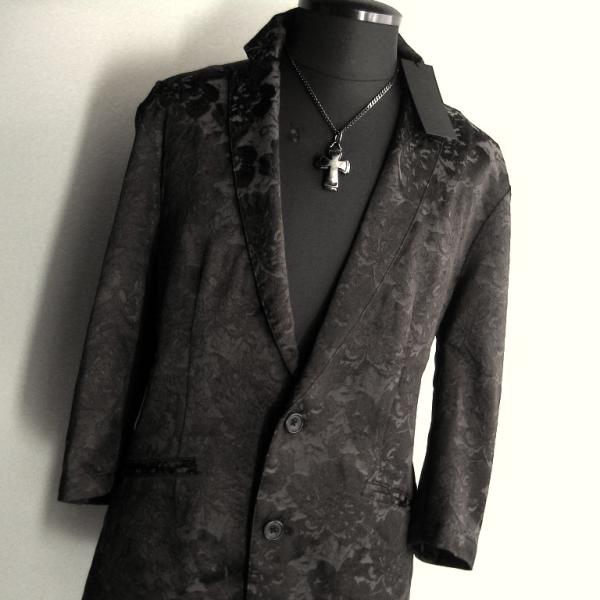 4.3万 新品 L トルネードマート シルキーフラワーJQ7分袖ジャケット インポート生地 ブラック...