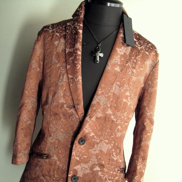 4.3万 新品 L トルネードマート シルキーフラワーJQ7分袖ジャケット インポート生地 キャメル...