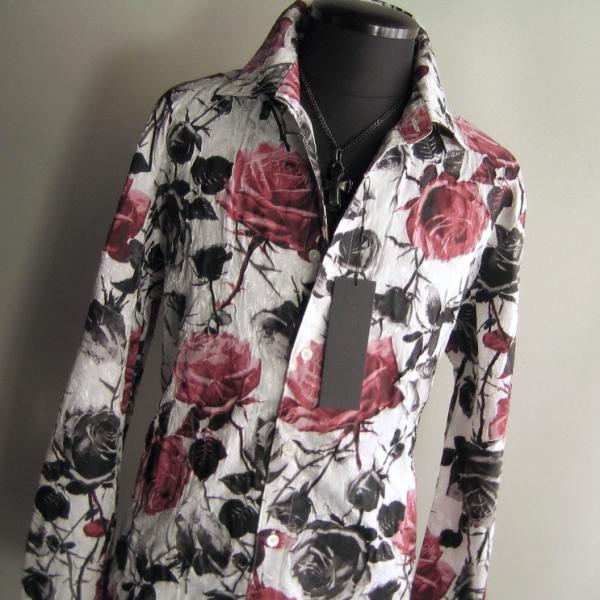 3.2万 新品 L トルネードマート ローズシュリンクプリントシャツ長袖 ホワイト サンプル 送料無...