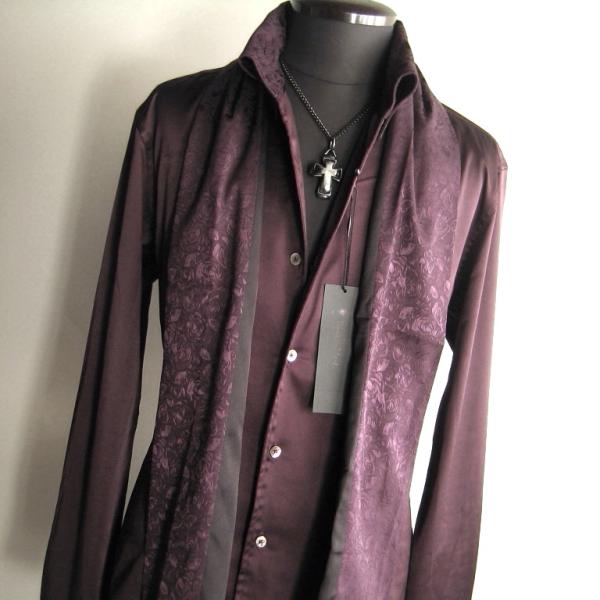 2.7万 新品 L トルネードマート ストール付きイタリアンBDシャツ長袖 ダークパープル 送料無料...