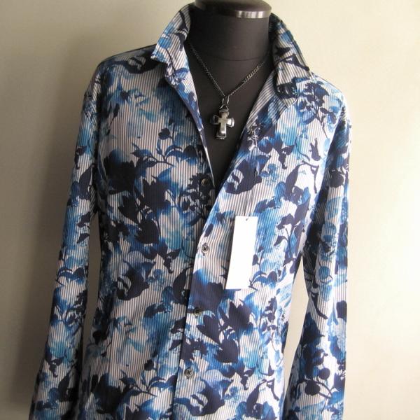 1.7万 新品 L ハイストリート サッカーストライプボタニカルショートウイングシャツ長袖 インポー...