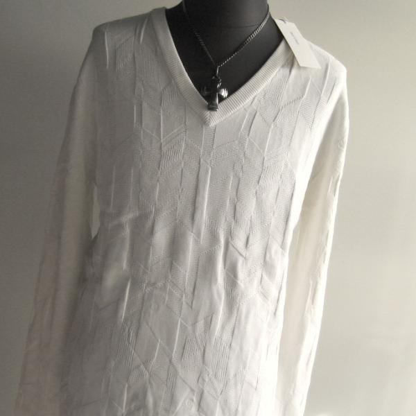 1.5万 新品 L ハイストリート ランダムヘリンボンVネックニット長袖 ホワイト サンプル 560