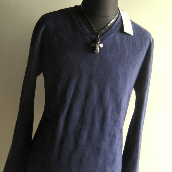 1.1万 新品 L ハイストリート 幾何リンクス長袖Vネックカットソー ネイビー サンプル 561