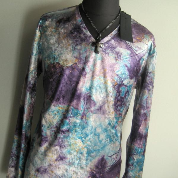 1.2万 新品 M トルネードマートクラッシュベロアオーロラプリントVネックカットソー長袖 パープル...