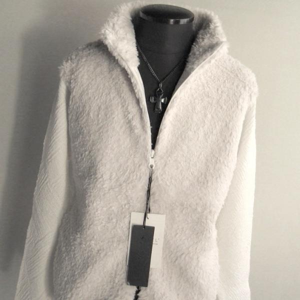 3.7万 新品 L トルネードマート ファーコンビスタンドZIPニット ECOPEL ホワイト サン...