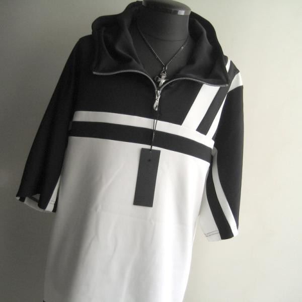 2.2万 新品 L トルネードマート バイカラーセンターZIPフーディ半袖 ホワイト×ブラック サン...