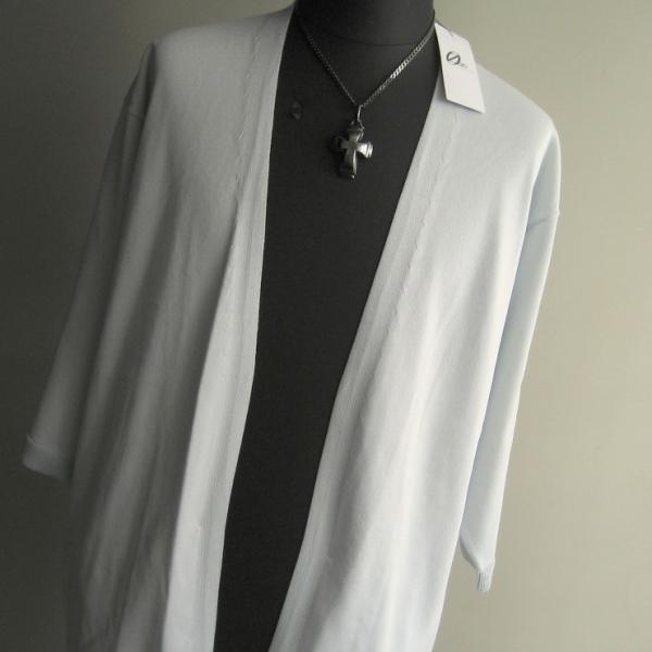 1.5万 新品 LL トルネードマート ノーカラー7部袖カーディガンニット アイボリー ライトブルー...