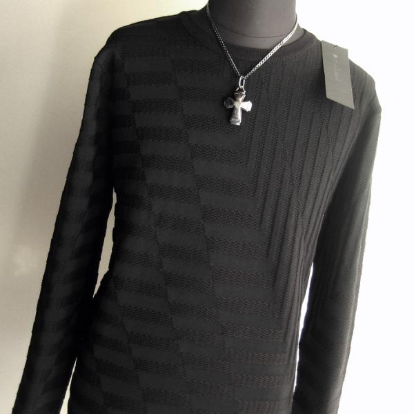 1.8万 新品 L トルネードマート バイアスリンクスクルーネックニット長袖 インポート生地 ブラッ...