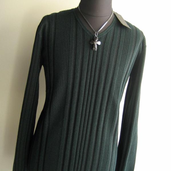 1.5万 新品 L トルネードマート ランダムテレコVネックニット長袖 ダークグリーン サンプル 7...