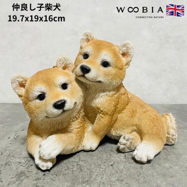 かわいい犬の置物 仲良し子柴犬 グッズ 動物 おしゃれ 玄関 インテリア 卓上 ガーデン 庭 woo...