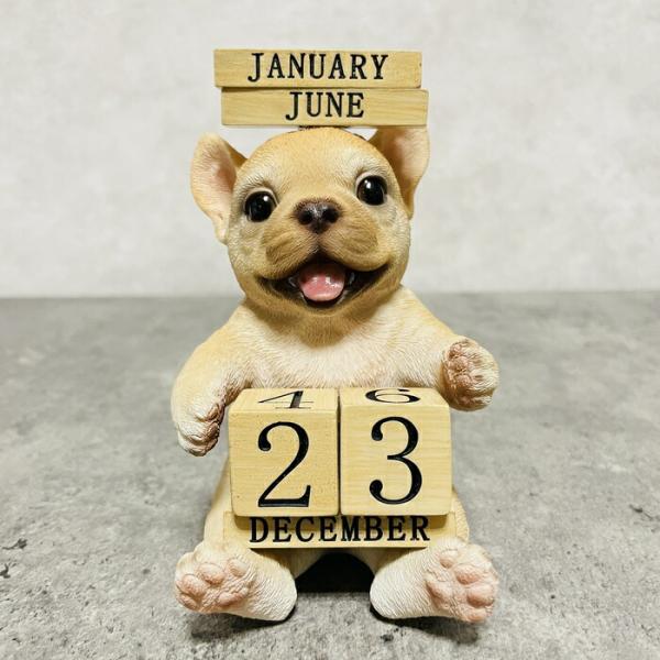 かわいい 犬 置物 フレンチブルドッグの卓上日付カレンダー デスク上 動物 玄関 おしゃれ 贈り物 ...