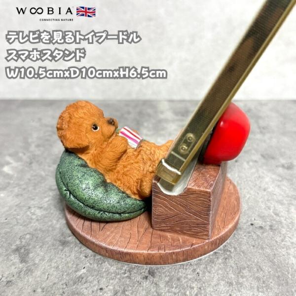 スマホスタンド 卓上 おもしろ 犬 動物 テレビを見るトイプードル レッド かわいい置物 おしゃれ ...