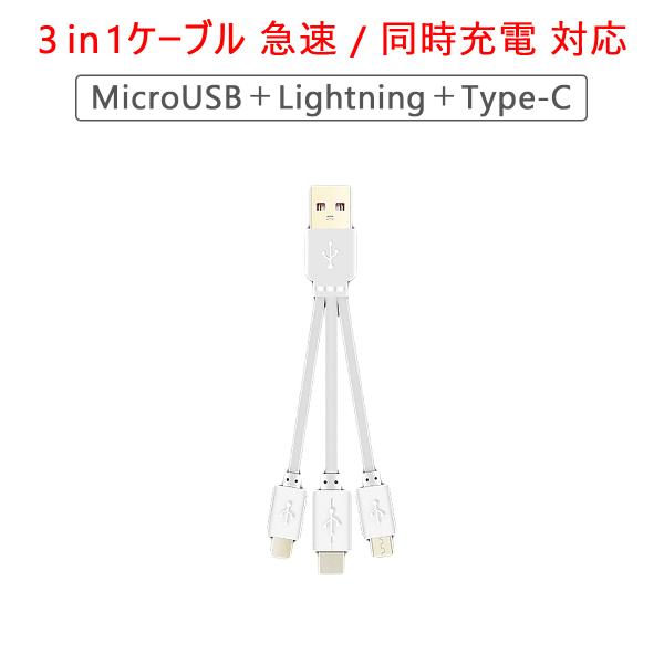 22cmショートタイプ 2本セット 3in1ケーブル Lightning Type-C MicroU...