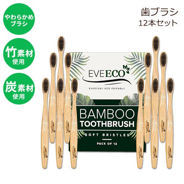 イヴエコ バンブー 炭 歯ブラシ 大人用 ソフト エコ 12本セット EveEco Bamboo T...