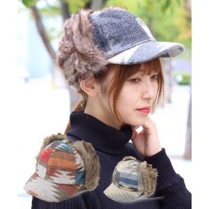 耳当て付き帽子 つばつき フライトキャップ つば付きニット帽 レディース 返品交換不可｜protocol