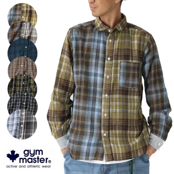 ジムマスター シャツ メンズ レディース gym master 2WAYショールカラーチェックネルシ...