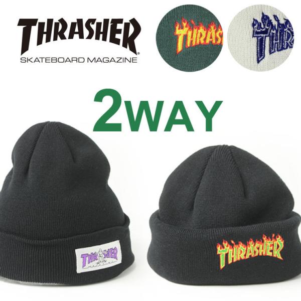 帽子 スラッシャー ニット帽 サグ THRASHER GONZ ロゴ 2WAY スラッシャー ユニセ...