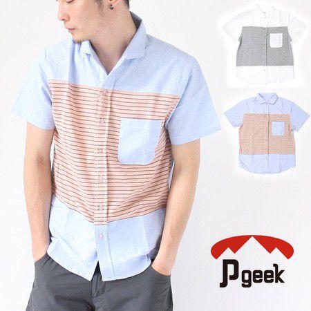 Pgeek 切り替え 半袖シャツ/メンズ トップス カジュア