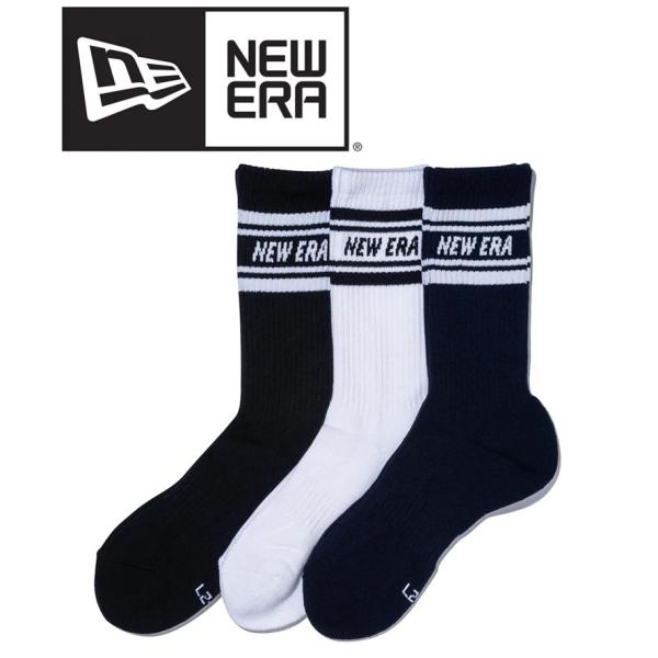 NEW ERA ニューエラ ソックス クルー 3ペア ライン ブラック/ホワイト/ネイビー SOCK...