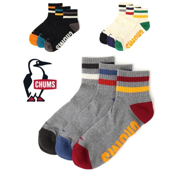 チャムス ソックス 靴下 CHUMS 3Pラインクルーソックス CH06-1128  メンズ レディ...