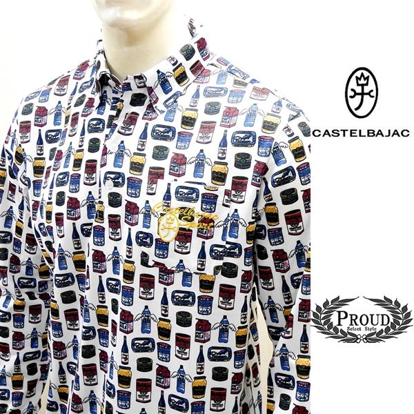 カステルバジャックアウトレット 長袖ゴルフシャツ 48 L ゴルフ メンズウェア ボタンダウン総柄プ...