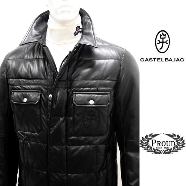 カステルバジャックアウトレット ￥130000+税 [48/L]羊革 レザー ダウンジャケット メン...