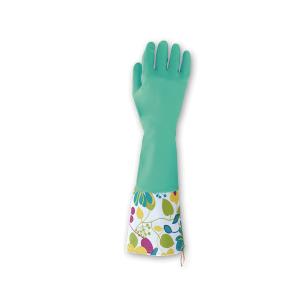 東和コーポレーション　249 天然ゴム手袋カフス付 10双セット　M/Lサイズ(全長40cm) グリーン かわいい 手袋 花柄｜proues