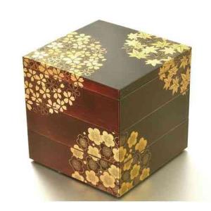 重箱 3段 日本製 国産 会津漆器 6.0 三段重共足 花丸 黒 内朱 6寸 5〜6