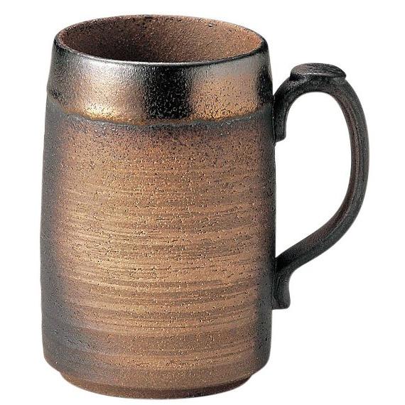 萬古焼 ビールジョッキ　備前金彩 カップサイズ：80×122mm 容量：440cc