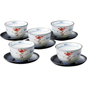 有田焼 ホタルつゆ草 湯呑み5客セット（フタ付汲出揃え） : お値打ち