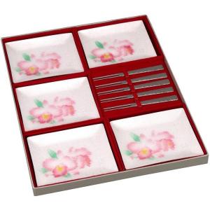 七宝焼 中角 梅ざかり 銘々皿5PCセット ピックフォーク付 117-08 : 虹