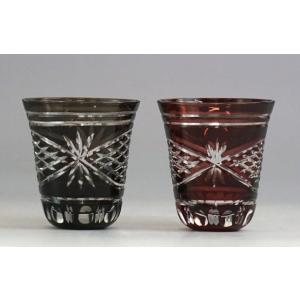 浪漫玻璃 切子グラス 薩摩浪漫 吟醸酒ペアー レッド・ブラック<ギフト　プレゼント　父の日　母の日　...