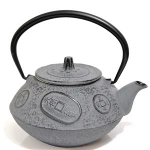 岩手県伝統工芸 南部鉄器 鉄瓶/急須　内面漆加工　 古銭柄　800ml