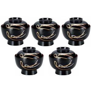 懐石道具 会席道具 四つ椀 坪椀 煮物椀 朱塗 黒網目 5客セット 木製 朱