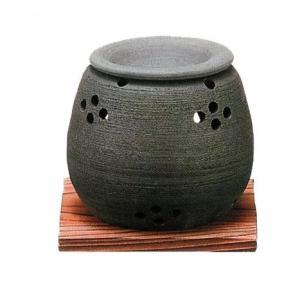 常滑焼 石龍窯　茶香炉　まる　焼杉板付　サイズ　10×10cm｜psp-ho1