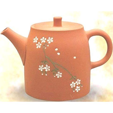 常滑焼急須【名工作品】青峰　 朱泥両面さくら彫　140ml   ささめ茶こし