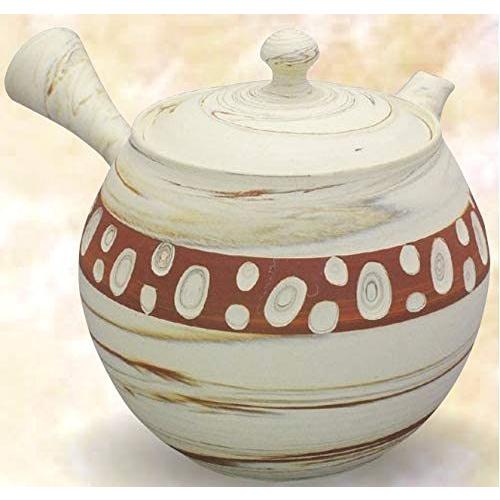 常滑焼 急須 憲児作 白練込み 赤水玉400ml (ささめ茶こし)