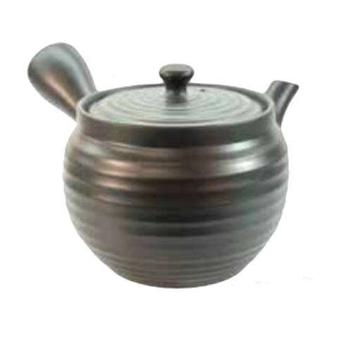 常滑焼急須　大容量【80メッシュ丸網急須】黒線段急須 約600cc