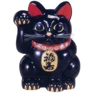 常滑焼　招き猫　梅月　黒福猫 （右手上げ）　招き猫 45×45×高さ:63cm　20号＜魔除け　厄除け＞
