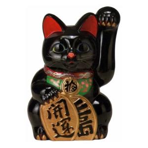 常滑焼 招き猫　梅月　開運黒手長小判猫（左手）特大20号　高さ：63cm　＜左手を上げる猫はお客を招く！千客万来＞