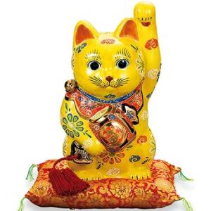受注生産品】九谷焼縁起置物 4号招き猫 盛金青白粒 仲田 錦玉作（伝統