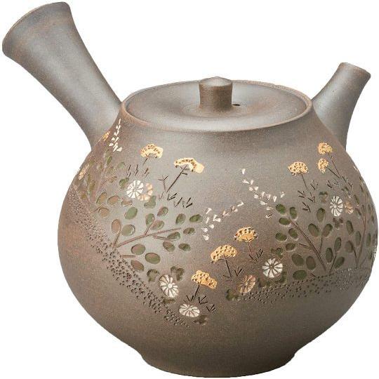 職人の『技』が光る急須です！常滑焼急須【名工作品】青峰焼〆秋草急須 ささめ茶こし 約270cc