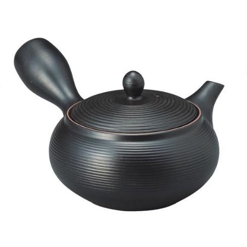 常滑焼　【エム網/深蒸し急須/丸網急須】黒線段　約390ml