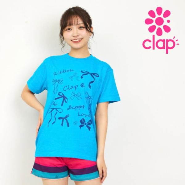 clapクラップ新作 フィットネス ウェア レディース トップス 半袖 RIBBON CLAP TE...