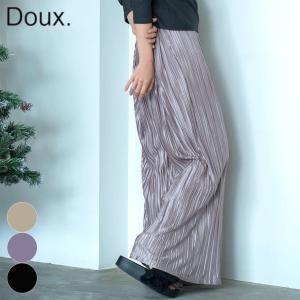 doux ワンマイルウェア プリーツ無地パンツ ワイドパンツルームウェア パジャマ ホームウェア ヨガ ピラティス｜psps