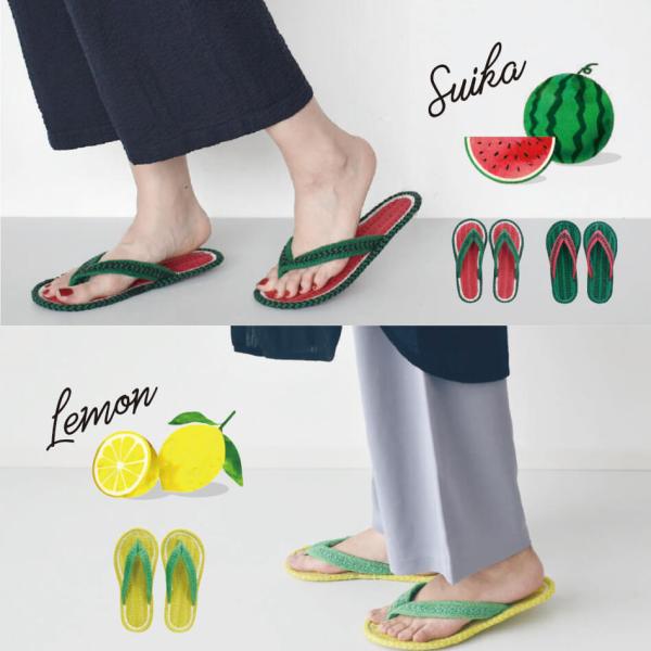 コットンサンダル レディース メンズ  レモン スイカ スリッパ 草履スリッパ 室内履き 綿 ルーム...